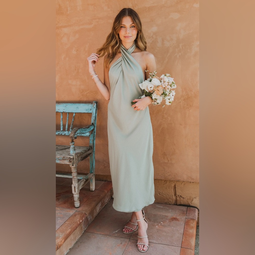 Show Me Your MuMu Sage Green Halter Midi Dress